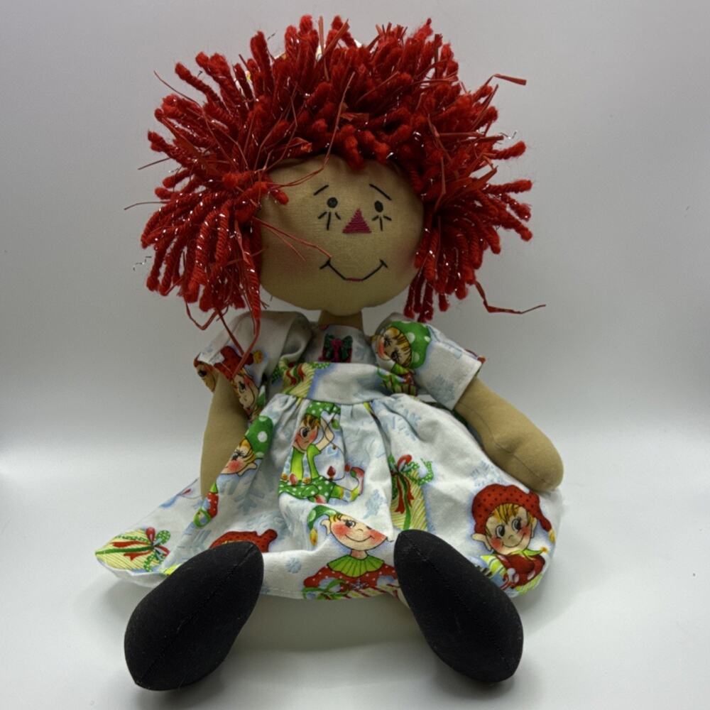 Handmade Style Cloth Rag Doll – Hand-Embroidered Face, Yarn Hair, 12”, Vintage
